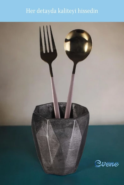 Evene Tezgah Üstü Kaşıklık Dekoratif Dik Kaşıklık Silindir Kaşıklık Gümüş Eskitme Renk Model 2 - Resim 7