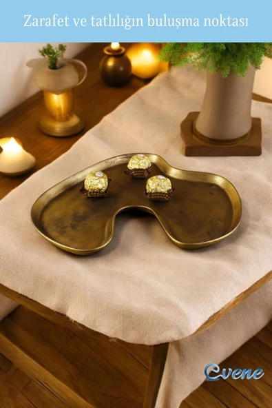 Evene Şekerlik Sunumluk Drajelik Dekoratif Tabak Altın Eskitme Renk Model 16 - Resim 3