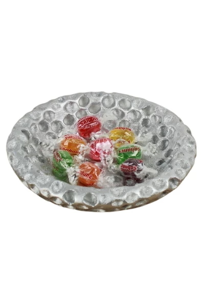 Evene Şekerlik Gümüş Renk Sunumluk Drajelik Dekoratif Tabak Baloncuklu Model ürün görseli 1