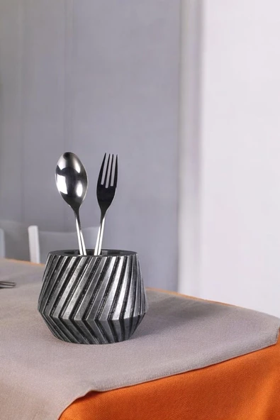 Evene Tezgah Üstü Kaşıklık Dekoratif Dik Kaşıklık Silindir Kaşıklık Gümüş Eskitme Renk Model 21 ürün görseli 1