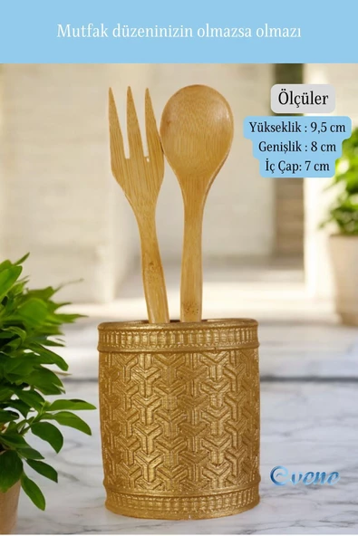 Evene Tezgah Üstü Kaşıklık Dekoratif Dik Kaşıklık Silindir Kaşıklık Altın Renk Model 4 - Resim 2