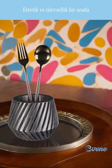 Evene Tezgah Üstü Kaşıklık Dekoratif Dik Kaşıklık Silindir Kaşıklık Gümüş Eskitme Renk Model 21 - Resim 4