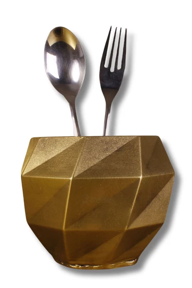 Evene Tezgah Üstü Kaşıklık Dekoratif Dik Kaşıklık Silindir Kaşıklık Altın Eskitme Renk Model 20 ürün görseli 1