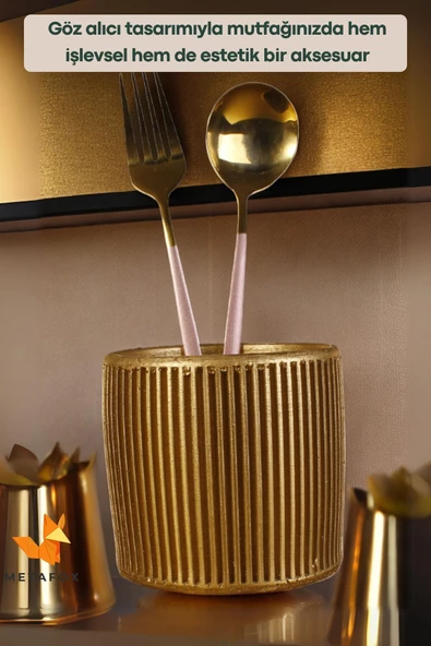 METAFOX Tezgah Kaşıklık Modern Tezgah Üstü Kaşıklık Dekoratif Dik Kaşıklık Altın Renk Model 1 - Resim 5