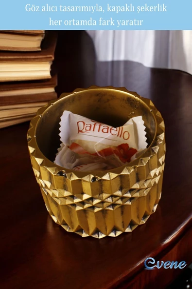 Evene Kapaklı Şekerlik Drajelik Şekerlik Altın Eskitme Renk Model 13 - Resim 5