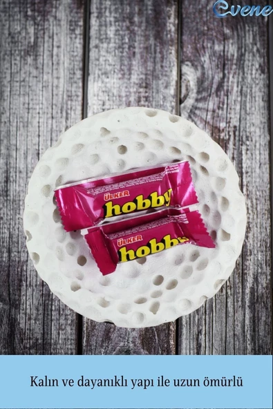 Evene Şekerlik Beyaz Renk Sunumluk Drajelik Dekoratif Tabak Baloncuklu Model - Resim 5