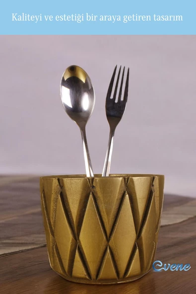 Evene Tezgah Üstü Kaşıklık Dekoratif Dik Kaşıklık Silindir Kaşıklık Altın Eskitme Renk Model 18 - Resim 3