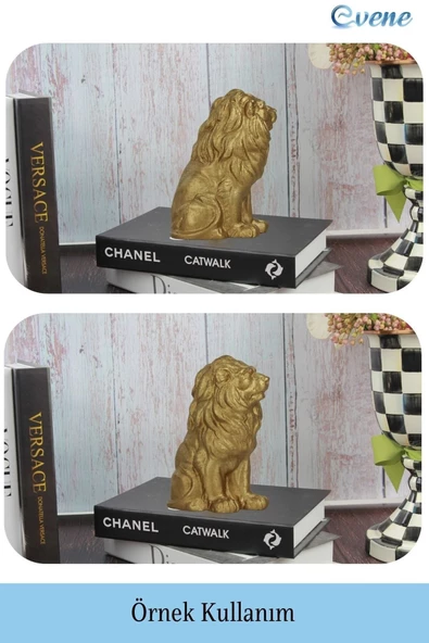 Evene Biblo Dekoratif Obje Heykel Biblo Aslan Biblo Dekoratif Süs Eşyası Altın Renk Model 2 - Resim 2