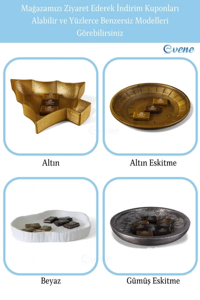 Evene Şekerlik Altın Eskitme Renk Sunumluk Drajelik Dekoratif Tabak Model 6 - Resim 6