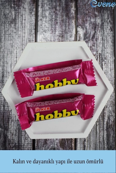 Evene Şekerlik Beyaz Renk Sunumluk Drajelik Dekoratif Tabak Altıgen Model - Resim 4