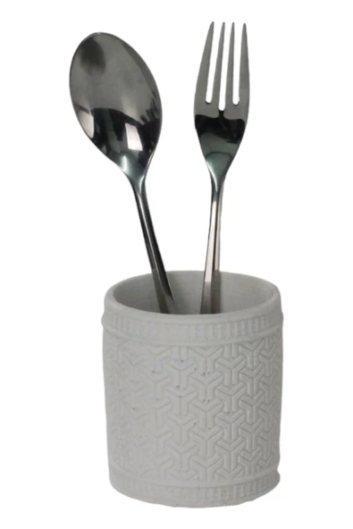 Evene Tezgah Üstü Kaşıklık Dekoratif Dik Kaşıklık Silindir Kaşıklık Beyaz Renk Model 4 ürün görseli