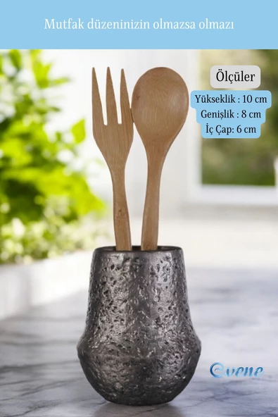 Evene Tezgah Üstü Kaşıklık Dekoratif Dik Kaşıklık Silindir Kaşıklık Gümüş Eskitme Renk Model 15 - Resim 2