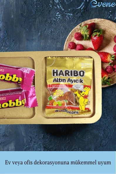 Evene Şekerlik Altın Renk Sunumluk Drajelik Dekoratif Tabak Üçlü Model - 3