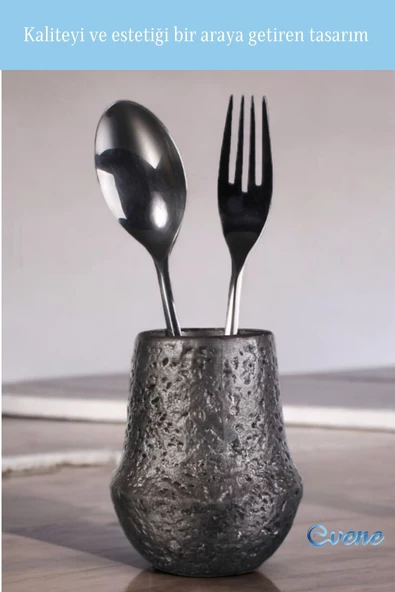 Evene Tezgah Üstü Kaşıklık Dekoratif Dik Kaşıklık Silindir Kaşıklık Gümüş Eskitme Renk Model 15 - Resim 3