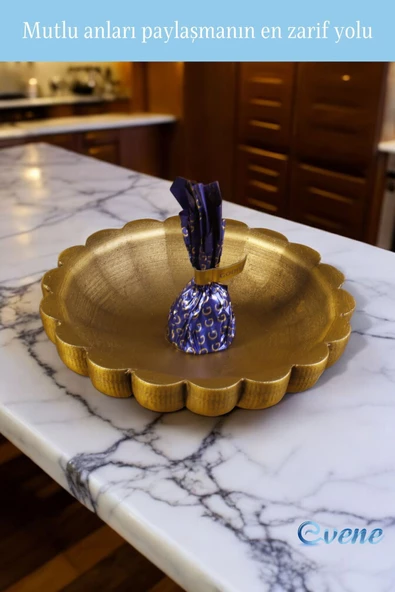 Evene Şekerlik Altın Eskitme Renk Sunumluk Drajelik Dekoratif Tabak Model 8 - Resim 6