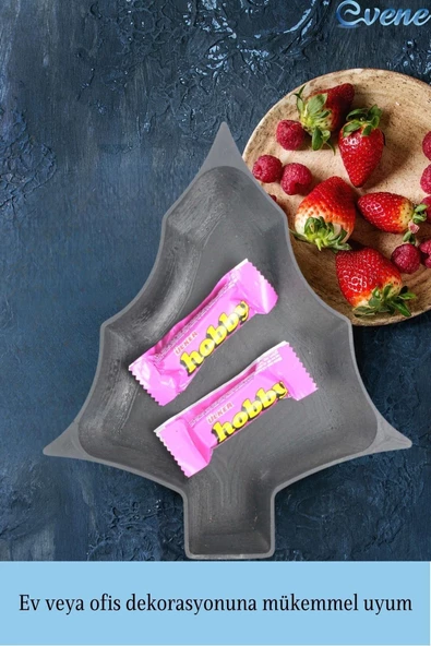 Evene Şekerlik Siyah Renk Sunumluk Drajelik Dekoratif Tabak Ağaç Model - Resim 5