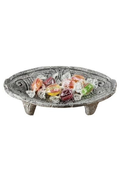 Evene Şekerlik Gümüş Eskitme Renk Sunumluk Drajelik Dekoratif Tabak Model 7 ürün görseli 1