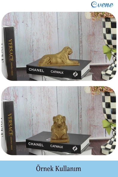 Evene Biblo Dekoratif Obje Heykel Biblo Aslan Biblo Dekoratif Süs Eşyası Altın Renk Model 1 - Resim 2