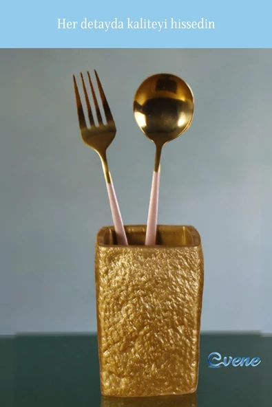 Evene Tezgah Üstü Kaşıklık Dekoratif Dik Kaşıklık Silindir Kaşıklık Altın Renk Model 7 - Resim 6