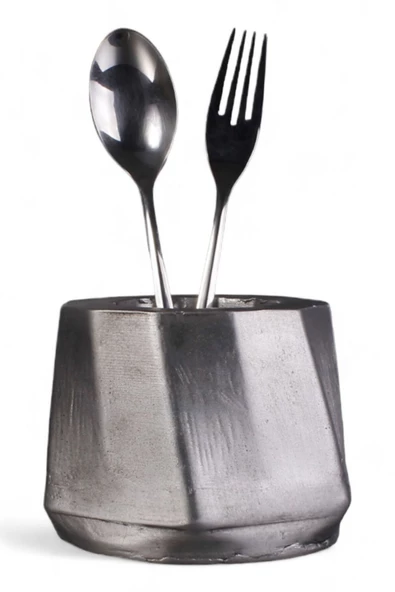 Evene Tezgah Üstü Kaşıklık Dekoratif Dik Kaşıklık Silindir Kaşıklık Gümüş Eskitme Renk Model 17 ürün görseli 1