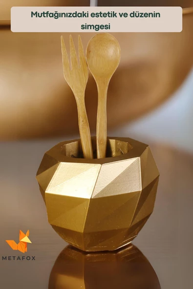 METAFOX Tezgah Kaşıklık Modern Tezgah Üstü Kaşıklık Dekoratif Dik Kaşıklık Altın Renk Model 20 - Resim 3