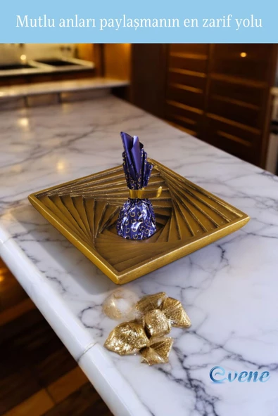 Evene Şekerlik Altın Eskitme Renk Sunumluk Drajelik Dekoratif Tabak Model 3 - Resim 5