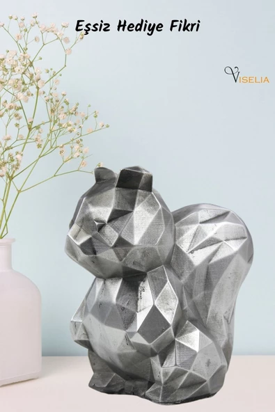 Viselia Dekoratif Sincap Biblo Heykel El Yapımı Sevimli Hediyelik Süs Eşyası Poly Model Tasarım Ürünü - Resim 7