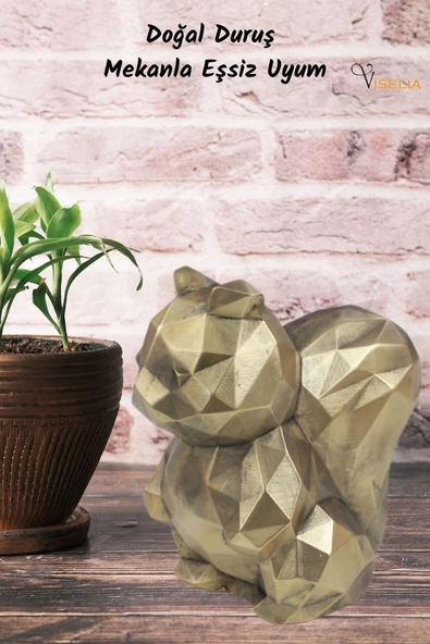 Viselia Dekoratif Sincap Biblo Heykel El Yapımı Sevimli Hediyelik Süs Eşyası Poly Model Tasarım Ürünü - Resim 3