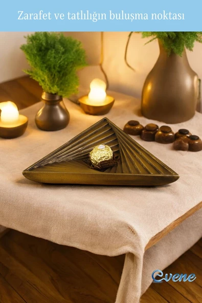 Evene Şekerlik Altın Eskitme Renk Sunumluk Drajelik Dekoratif Tabak Model 14 - Resim 4