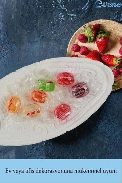 Evene Şekerlik Beyaz Renk Sunumluk Drajelik Dekoratif Tabak Model 7 - Resim 5