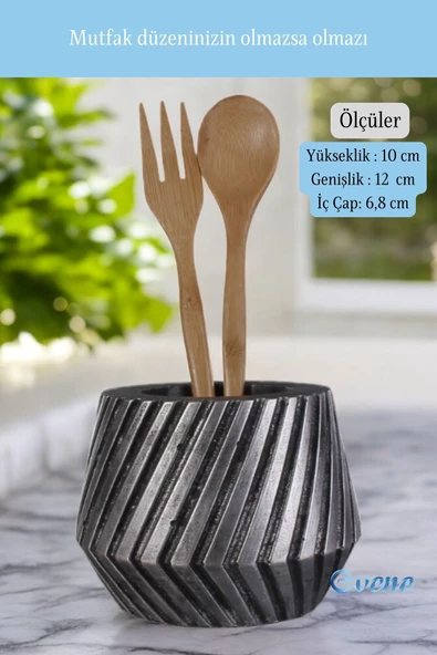 Evene Tezgah Üstü Kaşıklık Dekoratif Dik Kaşıklık Silindir Kaşıklık Gümüş Eskitme Renk Model 21 - Resim 2