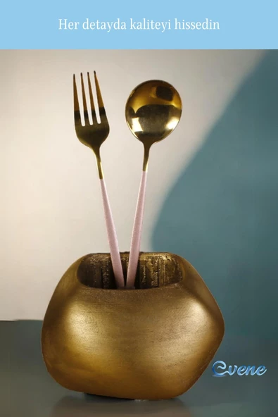 Evene Tezgah Üstü Kaşıklık Dekoratif Dik Kaşıklık Silindir Kaşıklık Altın Eskitme Renk Model 22 - Resim 6