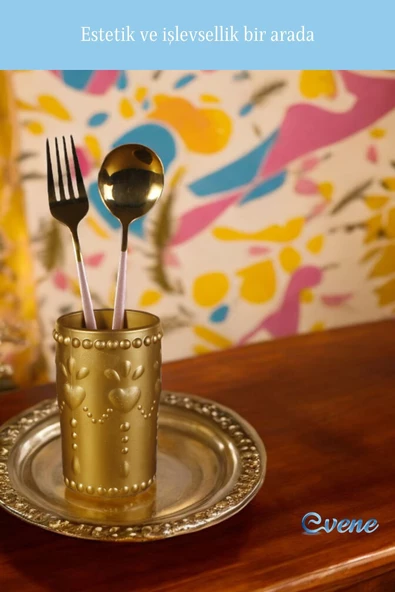 Evene Tezgah Üstü Kaşıklık Dekoratif Dik Kaşıklık Silindir Kaşıklık Altın Renk Model 10 - Resim 4
