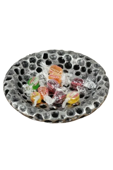 Evene Şekerlik Gümüş Eskitme Renk Sunumluk Drajelik Dekoratif Tabak Baloncuklu Model ürün görseli