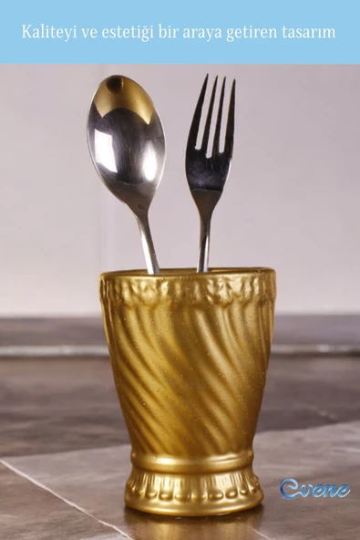 Evene Tezgah Üstü Kaşıklık Dekoratif Dik Kaşıklık Silindir Kaşıklık Altın Renk Model 14 - Resim 5