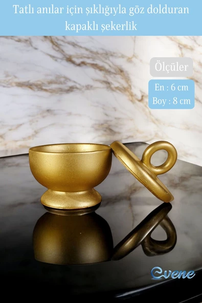 Evene Kapaklı Şekerlik Drajelik Şekerlik Altın Renk Model 12 - Resim 2