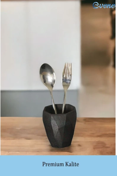 Evene Tezgah Üstü Kaşıklık Dekoratif Dik Kaşıklık Silindir Kaşıklık Siyah Renk Model 2 - Resim 3