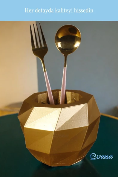 Evene Tezgah Üstü Kaşıklık Dekoratif Dik Kaşıklık Silindir Kaşıklık Altın Renk Model 20 - Resim 6