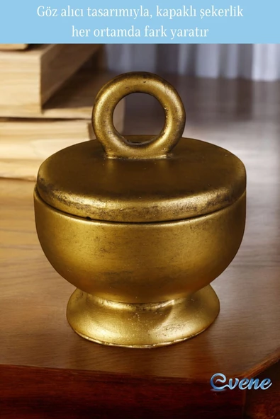 Evene Kapaklı Şekerlik Drajelik Şekerlik Altın Eskitme Renk Model 12 - Resim 5