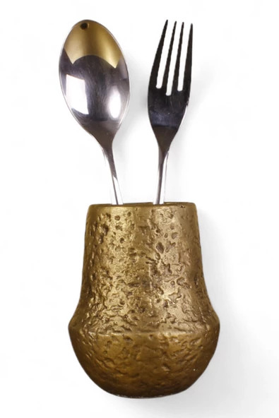 Evene Tezgah Üstü Kaşıklık Dekoratif Dik Kaşıklık Silindir Kaşıklık Altın Eskitme Renk Model 15 ürün görseli 1