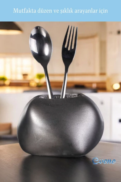 Evene Tezgah Üstü Kaşıklık Dekoratif Dik Kaşıklık Silindir Kaşıklık Gümüş Eskitme Renk Model 22 - Resim 5