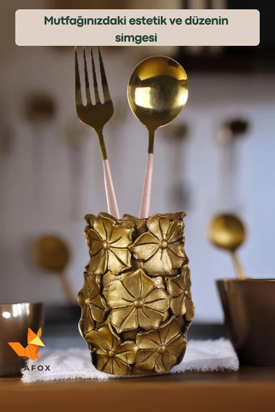 METAFOX Tezgah Kaşıklık Modern Tezgah Üstü Kaşıklık Dekoratif Dik Kaşıklık Altın Eskitme Renk Model 16 - Resim 3