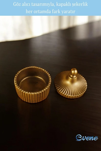 Evene Kapaklı Şekerlik Drajelik Şekerlik Altın Eskitme Renk Model 15 - Resim 5