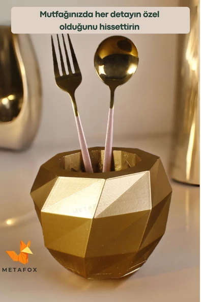 METAFOX Tezgah Kaşıklık Modern Tezgah Üstü Kaşıklık Dekoratif Dik Kaşıklık Altın Renk Model 20 - Resim 6