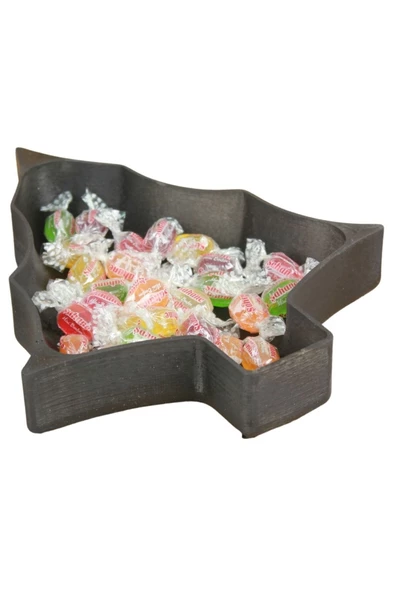 Evene Şekerlik Siyah Renk Sunumluk Drajelik Dekoratif Tabak Ağaç Model ürün görseli 1