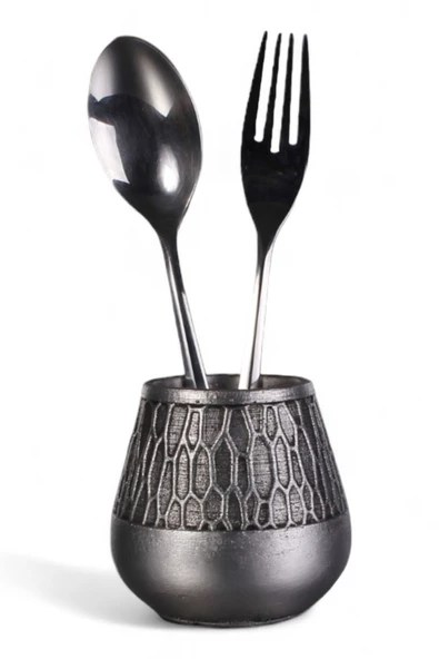 Evene Tezgah Üstü Kaşıklık Dekoratif Dik Kaşıklık Silindir Kaşıklık Gümüş Eskitme Renk Model 3 ürün görseli 1