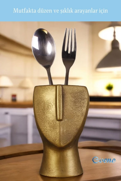Evene Tezgah Üstü Kaşıklık Dekoratif Dik Kaşıklık Silindir Kaşıklık Altın Eskitme Renk Model 23 - Resim 5