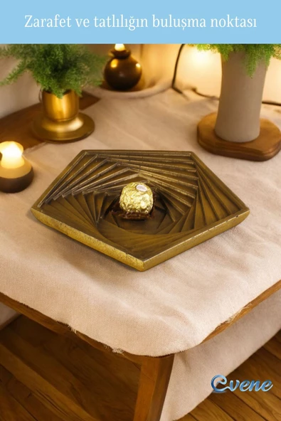 Evene Şekerlik Sunumluk Drajelik Dekoratif Tabak Altın Eskitme Renk Model 9 - Resim 3