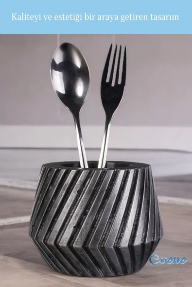 Evene Tezgah Üstü Kaşıklık Dekoratif Dik Kaşıklık Silindir Kaşıklık Gümüş Eskitme Renk Model 21 - Resim 3