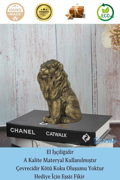Evene Biblo Dekoratif Obje Heykel Biblo Aslan Biblo Dekoratif Süs Eşyası Altın Eskitme Renk Model 2 - 4